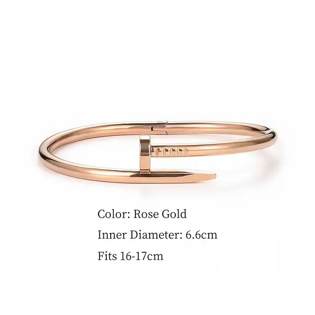 A polished rose gold nailhead anti tarnish stainless steel waterproof cuff bracelet
