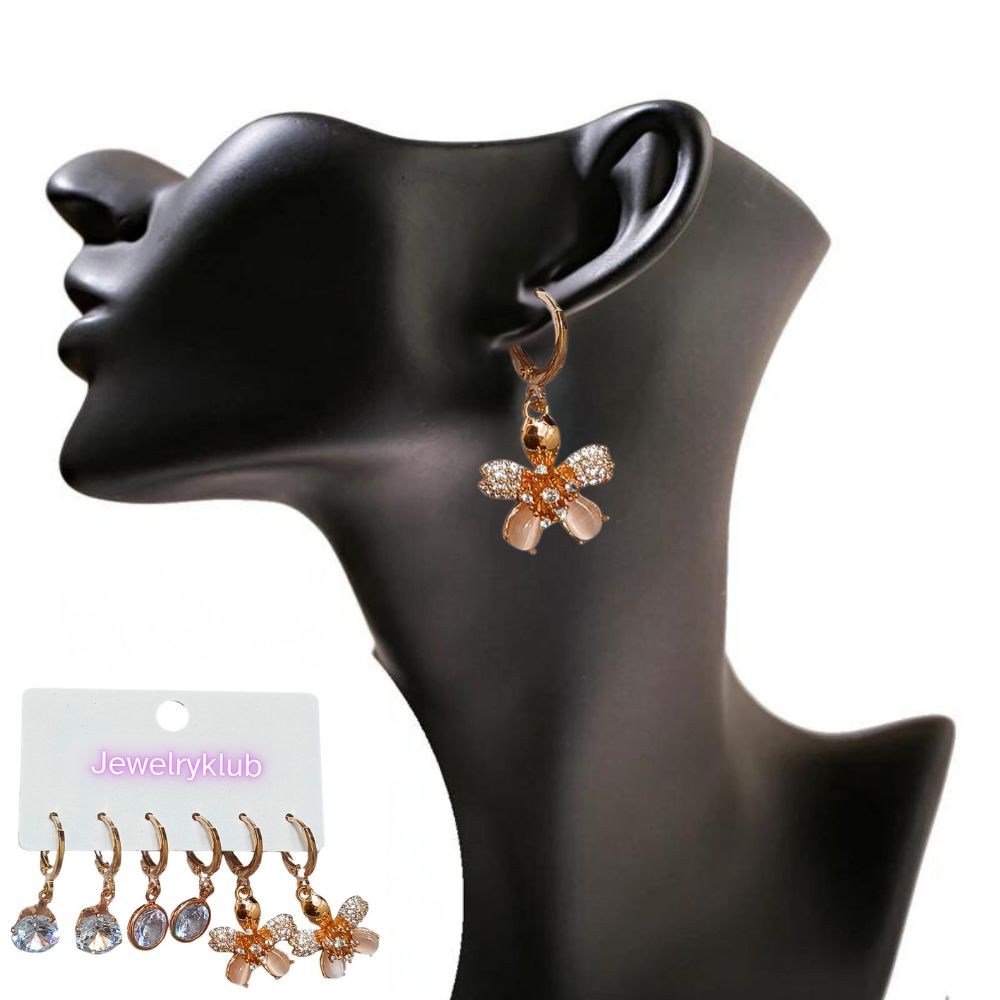 Combo Of 3 Pairs Rose Gold Plated Zircon Studded AD Earrings For Girls Women Design 4