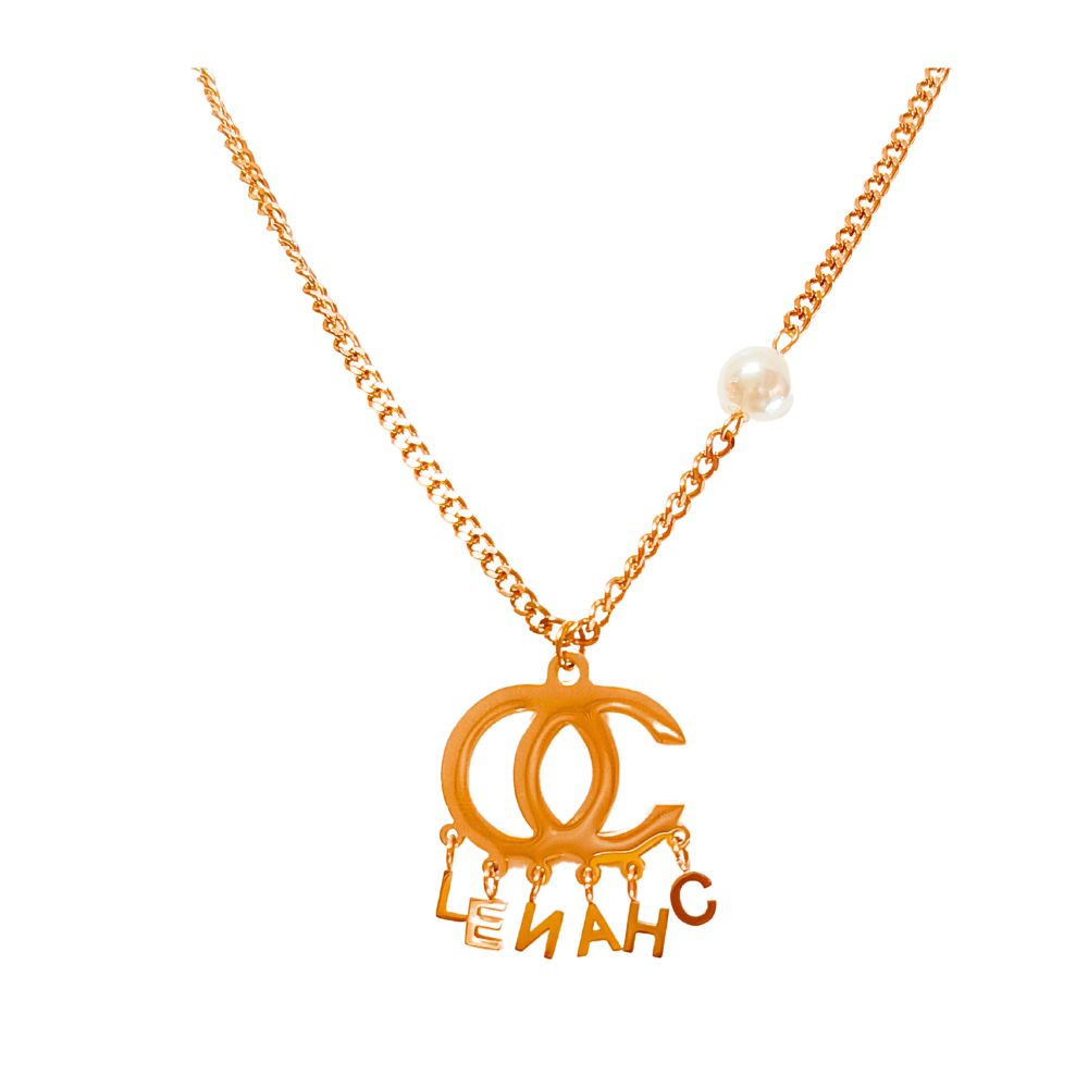 Anti Tarnish Gold Chain with Letters & Pearl Stone For Girls & Women
