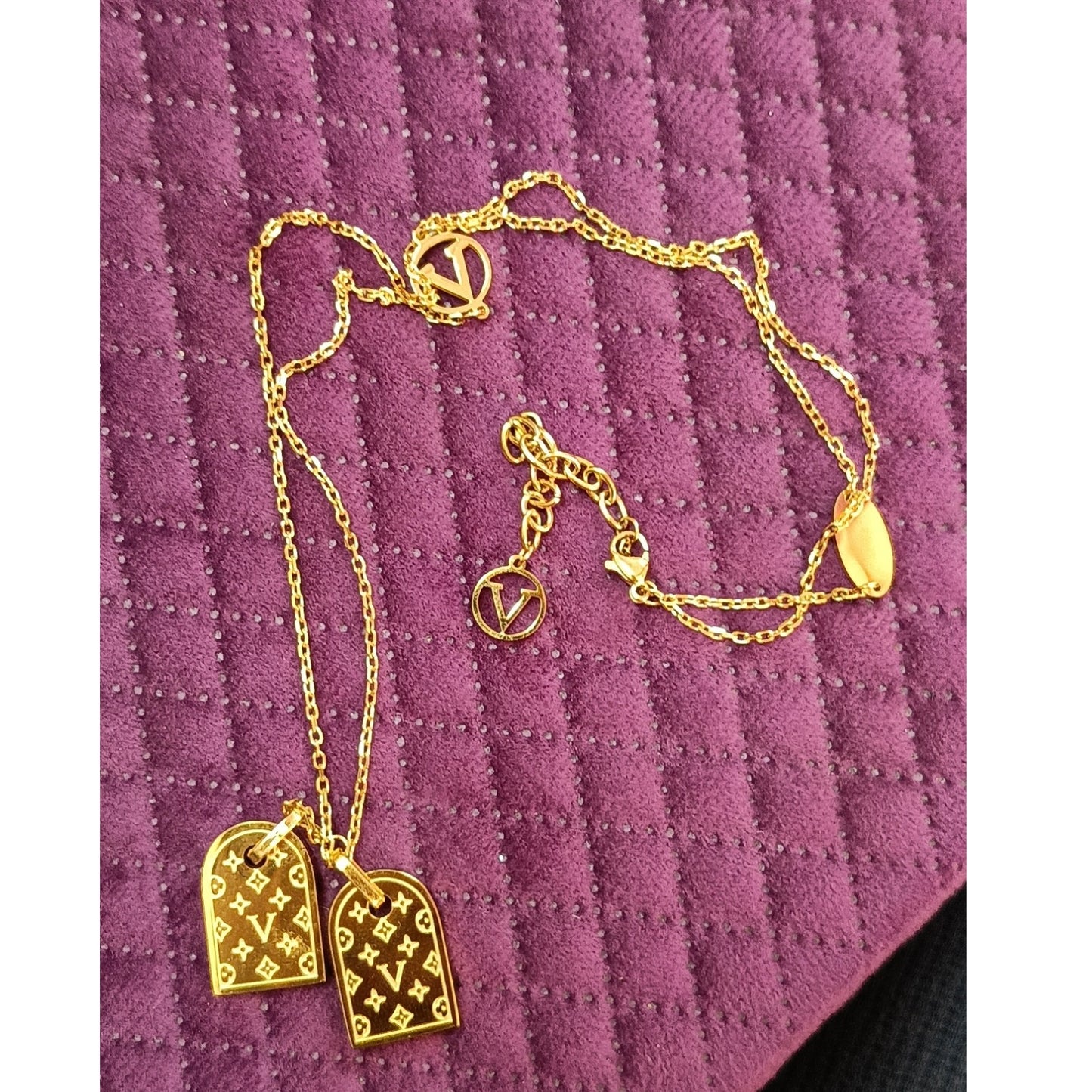 Jewelryklub Gold Plated LV Pendant Necklace Chain For Women Girls Anti Tarnish Stainless Steel