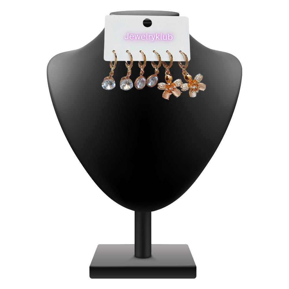 Combo Of 3 Pairs Rose Gold Plated Zircon Studded AD Earrings For Girls Women Design 4