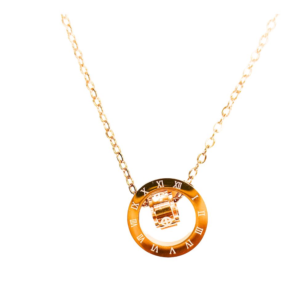 Anti Tarnish Rose Gold Chain With Engraved Roman Numerals Pendant For Girls & Women