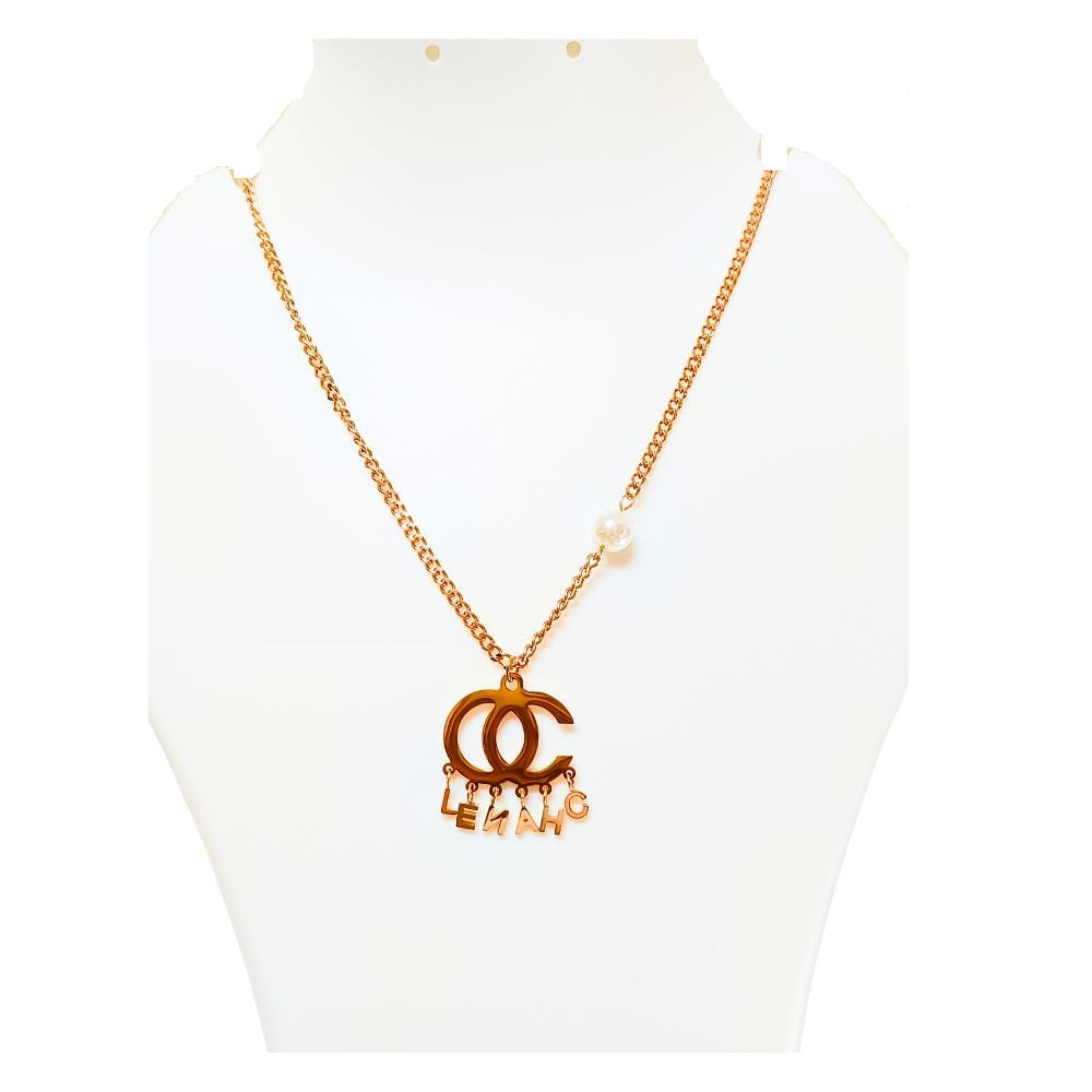 Anti Tarnish Gold Chain with Letters & Pearl Stone For Girls & Women