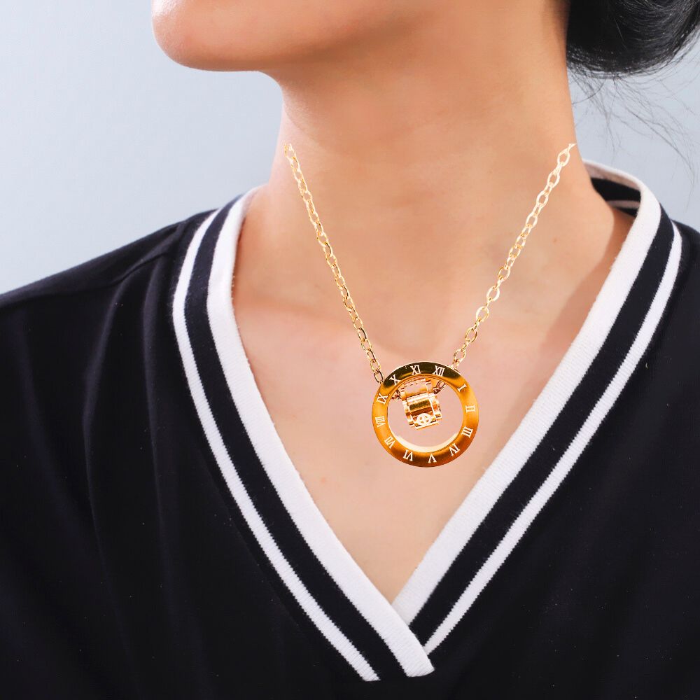 Anti Tarnish Rose Gold Chain With Engraved Roman Numerals Pendant For Girls & Women
