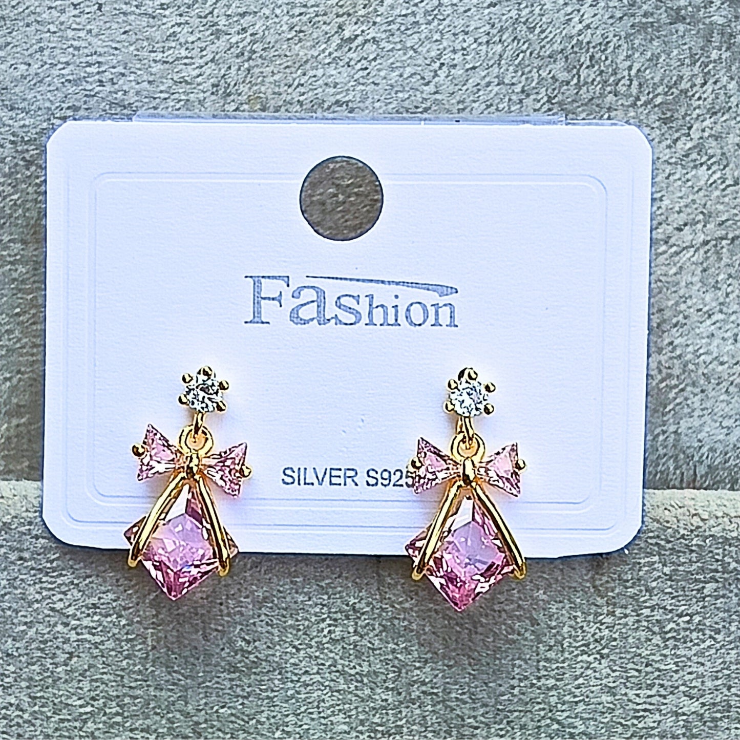 92.5 Sterling Silver Plating Elegant Pink Bow Drop Earrings