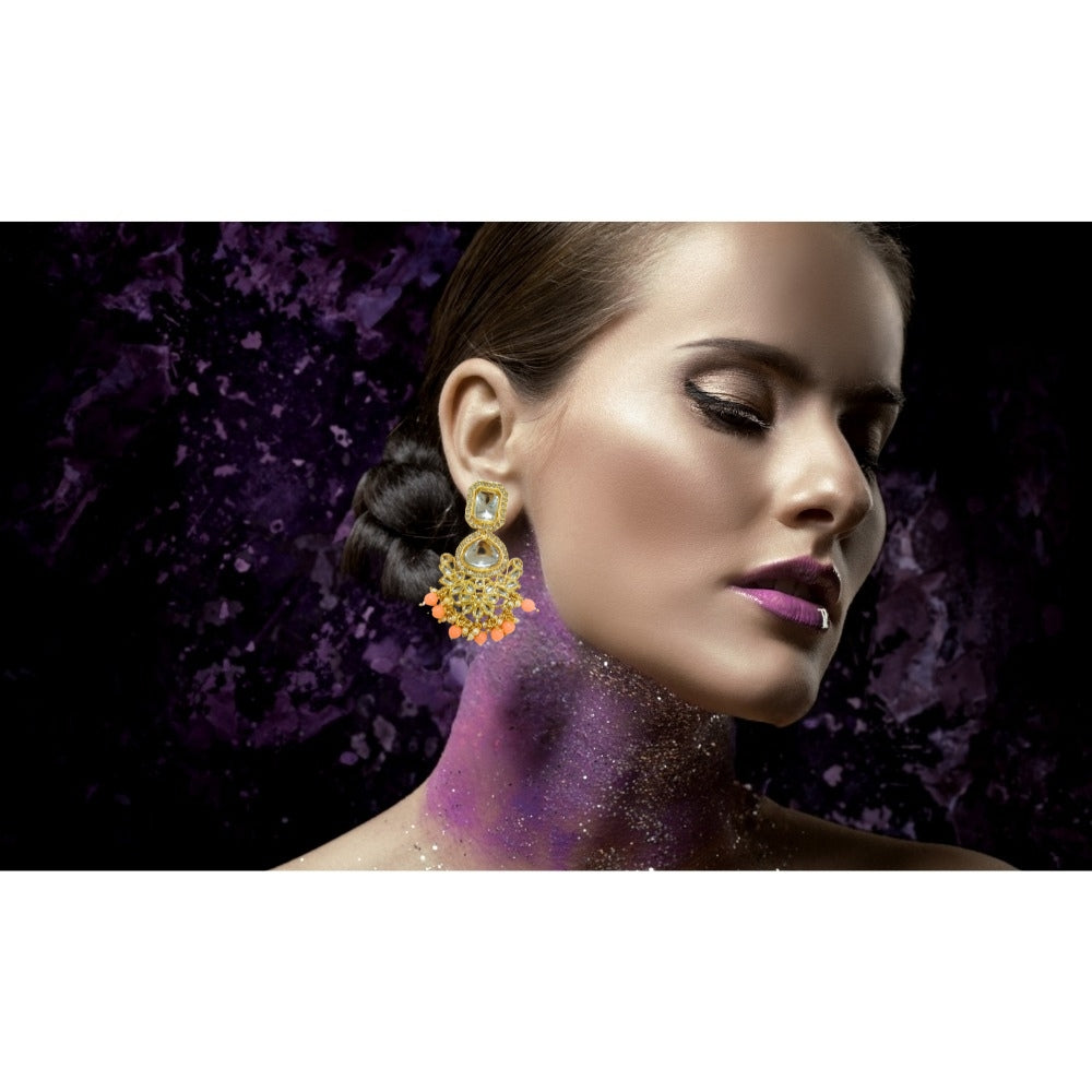 Jewelryklub Gold Plated Floral Stones Beads Traditional Colour Jhumka Fashion Earrings For Girls And Women Design 1