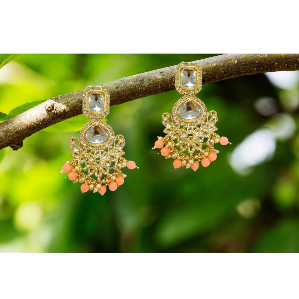 Jewelryklub Gold Plated Floral Stones Beads Traditional Colour Jhumka Fashion Earrings For Girls And Women Design 1