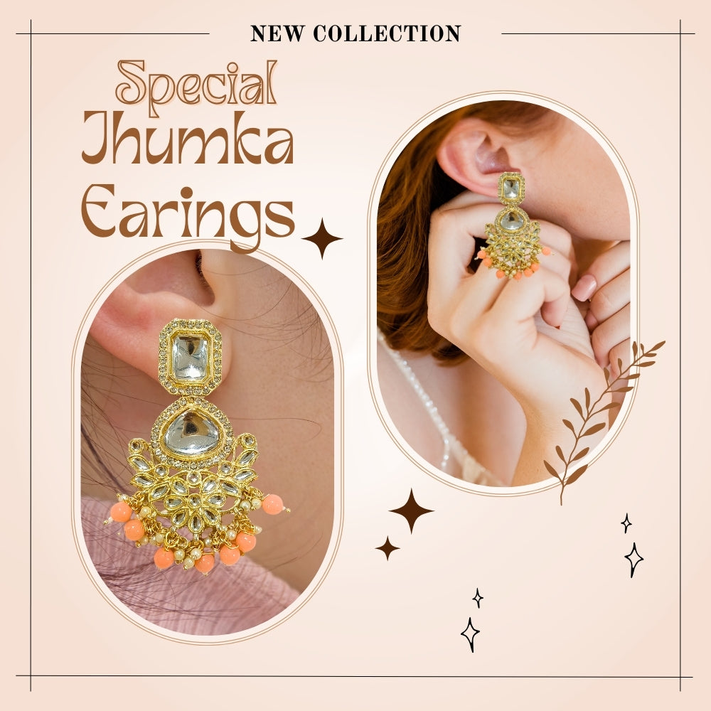 Jewelryklub Gold Plated Floral Stones Beads Traditional Colour Jhumka Fashion Earrings For Girls And Women Design 1
