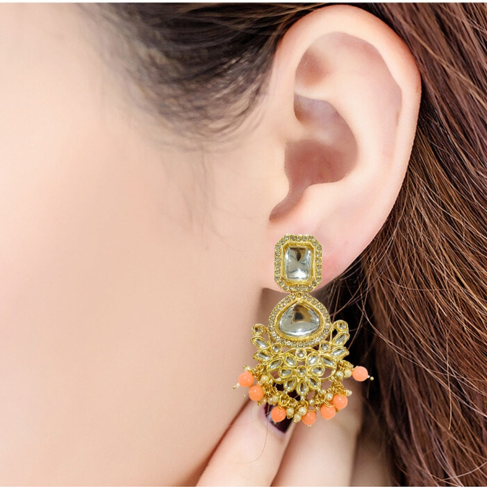 Jewelryklub Gold Plated Floral Stones Beads Traditional Colour Jhumka Fashion Earrings For Girls And Women Design 1