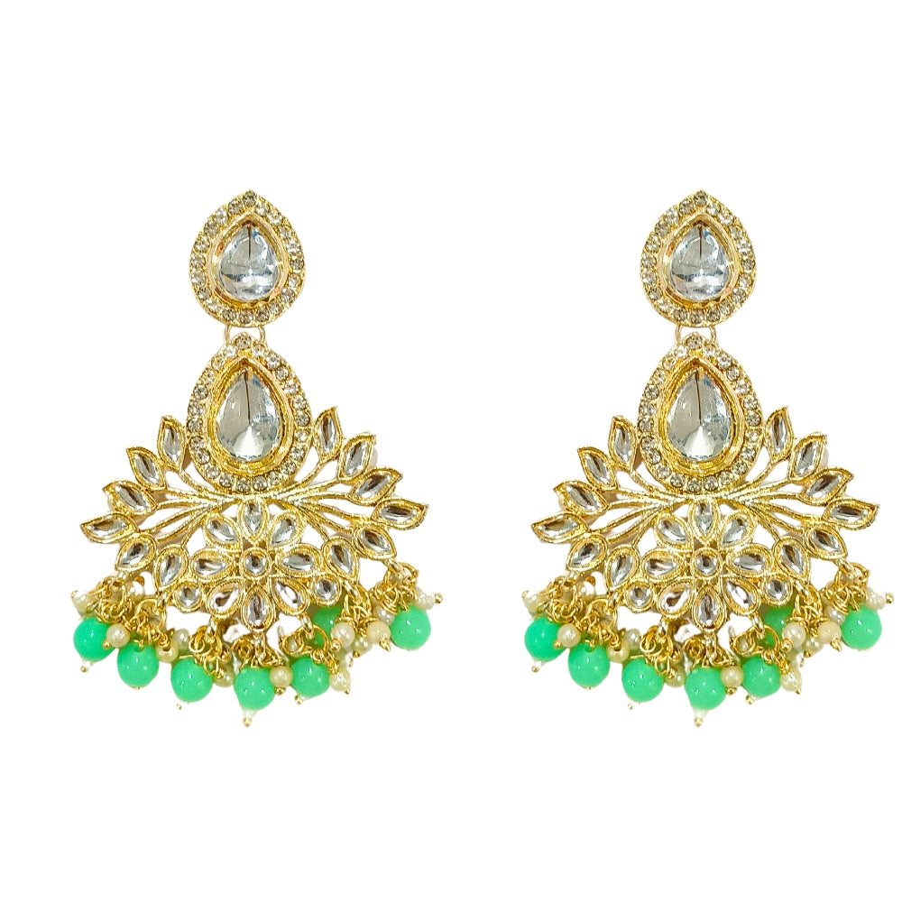 Jewelryklub Gold Plated Floral Stones Beads Traditional Colour Jhumka Fashion Earrings For Girls And Women Design 2