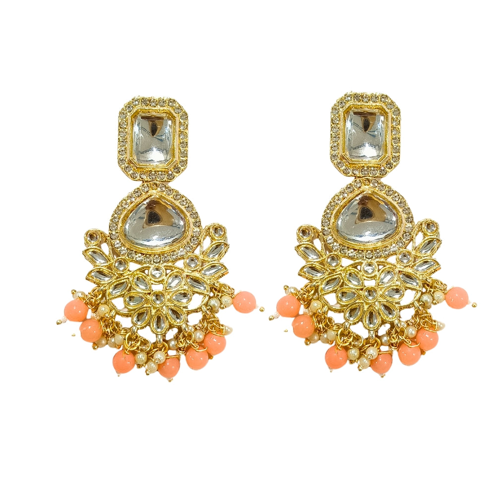 Jewelryklub Gold Plated Floral Stones Beads Traditional Colour Jhumka Fashion Earrings For Girls And Women Design 1