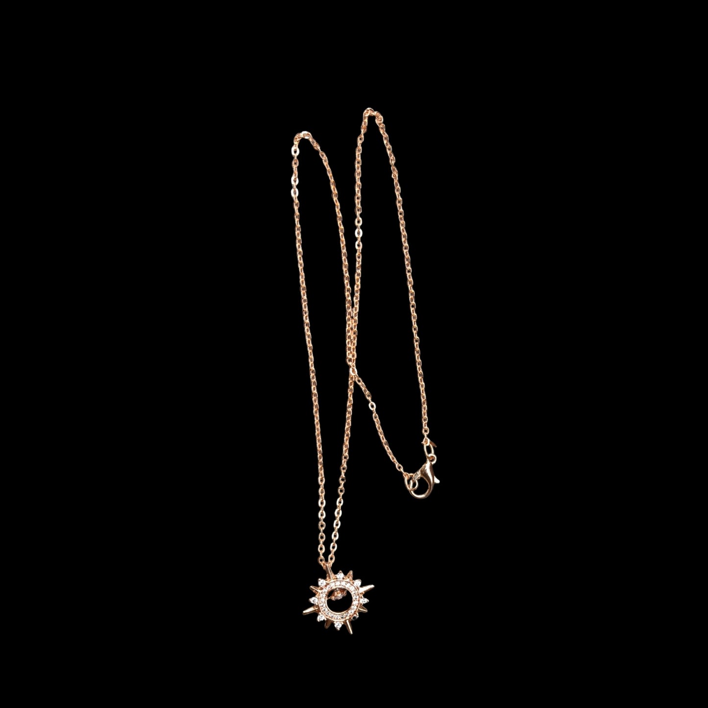 Dancing Diamond Sun Shape Pendant With Chain - Rose Gold