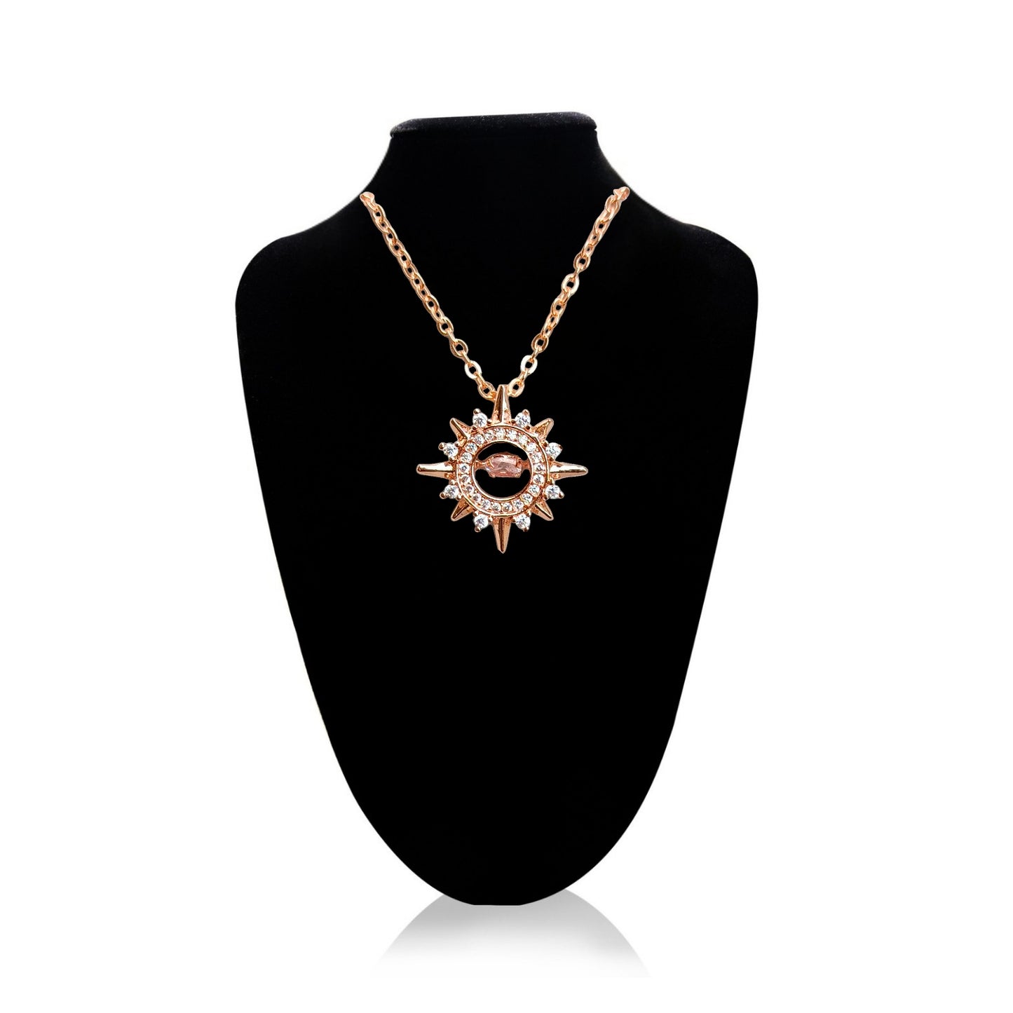 Dancing Diamond Sun Shape Pendant With Chain - Rose Gold