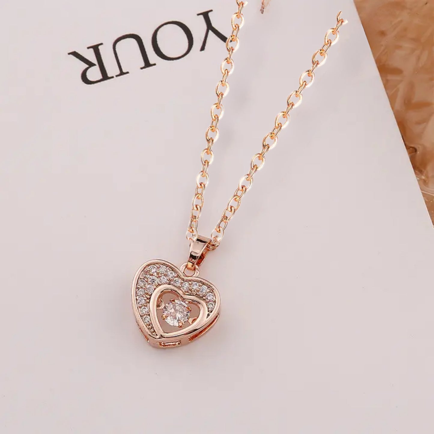 Dancing Diamond Heart Shape Pendant With Chain - Rose Gold
