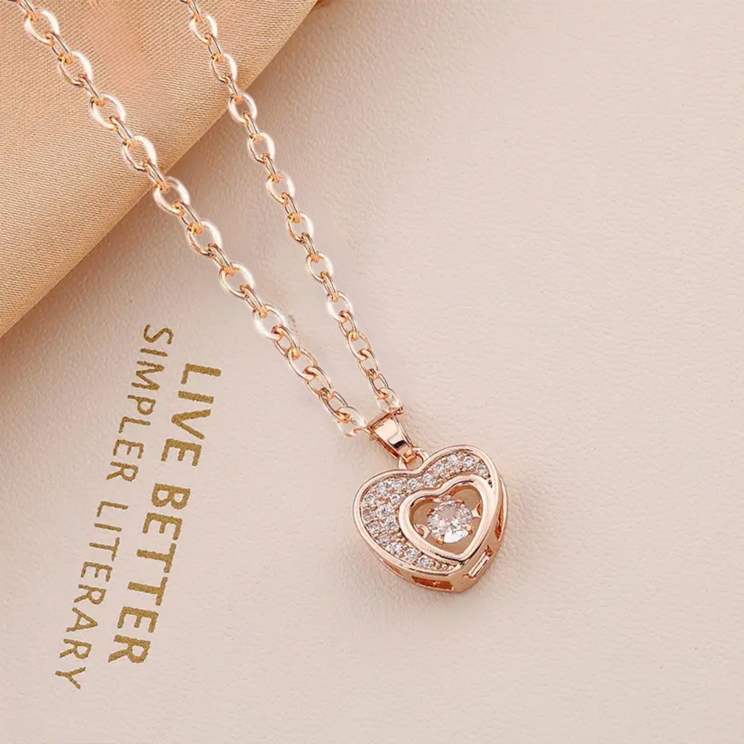 Dancing Diamond Heart Shape Pendant With Chain - Rose Gold