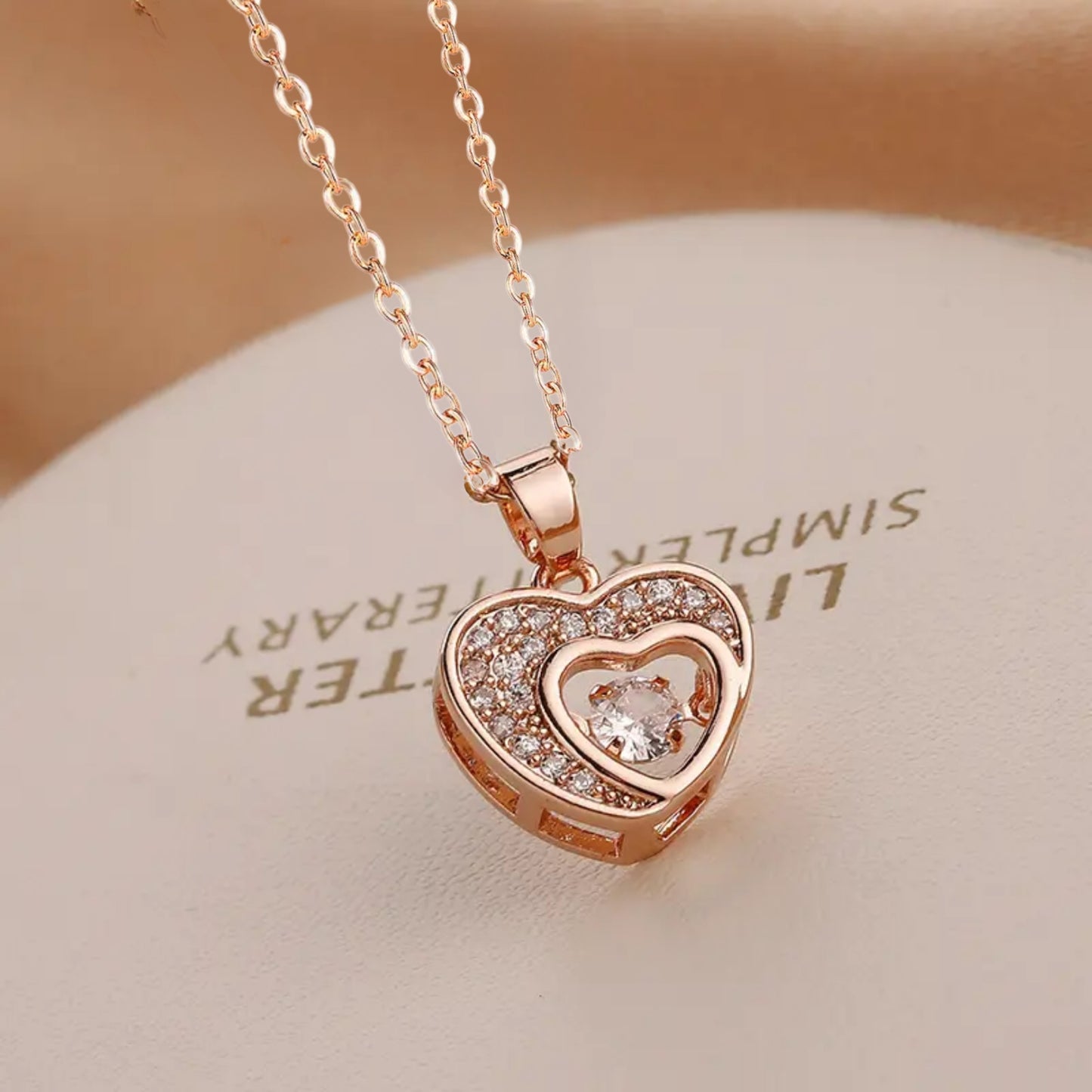 Dancing Diamond Heart Shape Pendant With Chain - Rose Gold