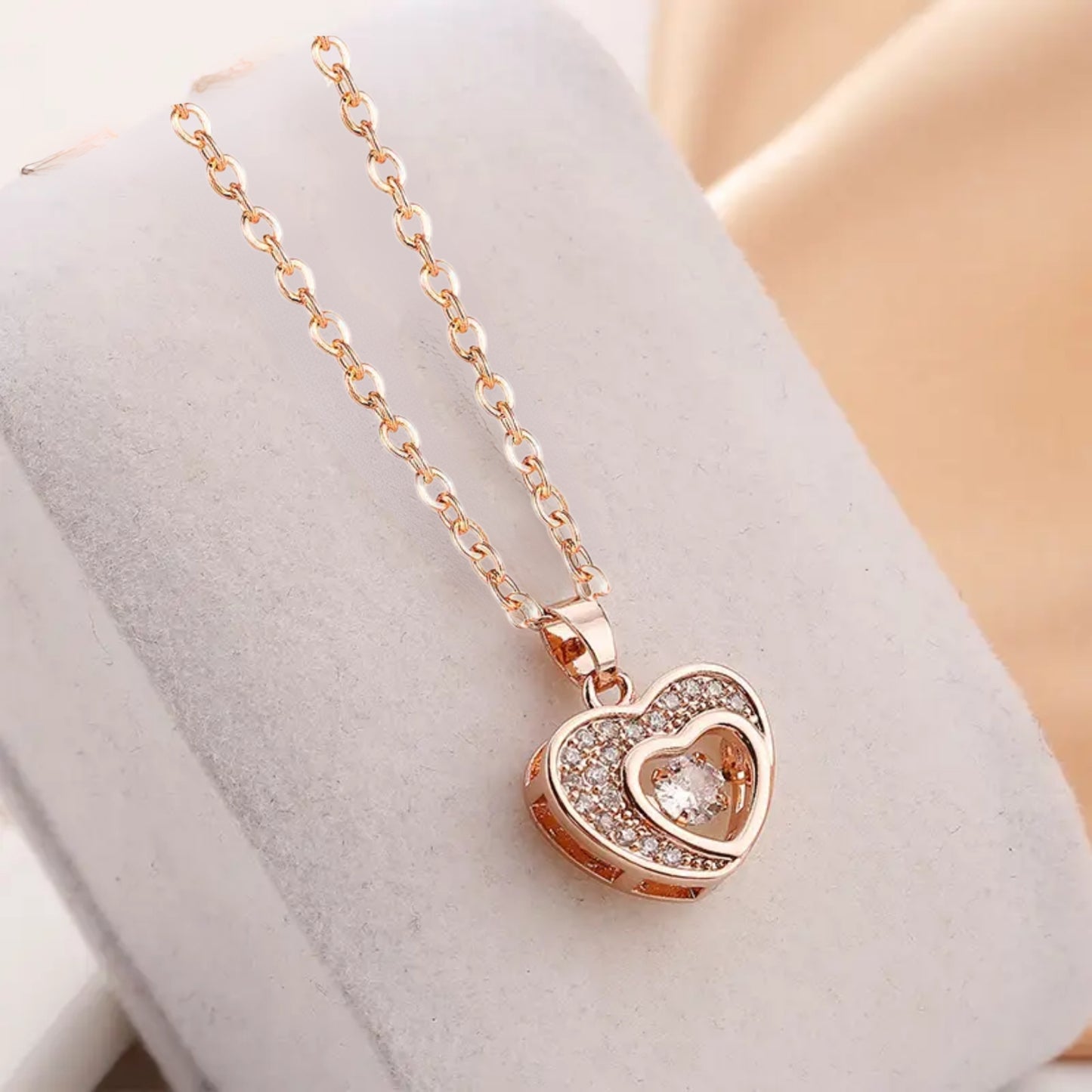 Dancing Diamond Heart Shape Pendant With Chain - Rose Gold