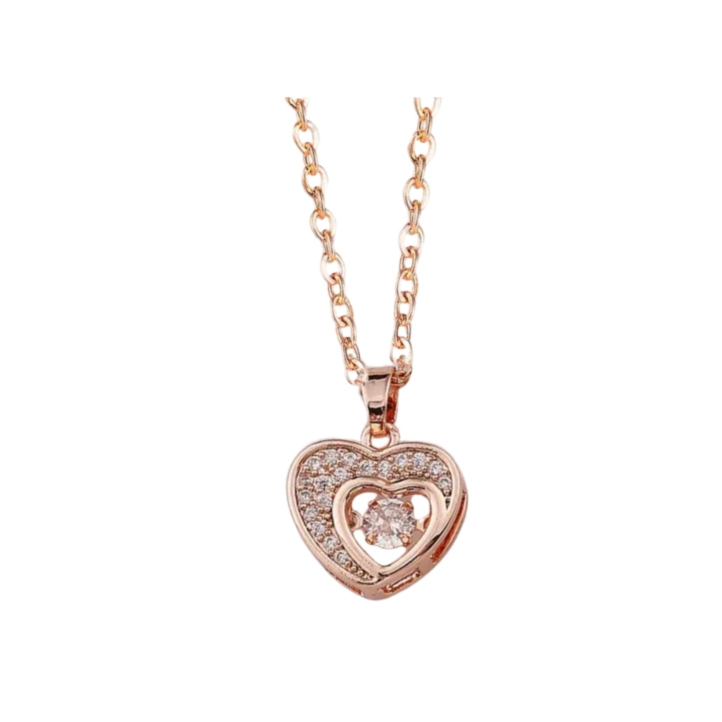 Dancing Diamond Heart Shape Pendant With Chain - Rose Gold