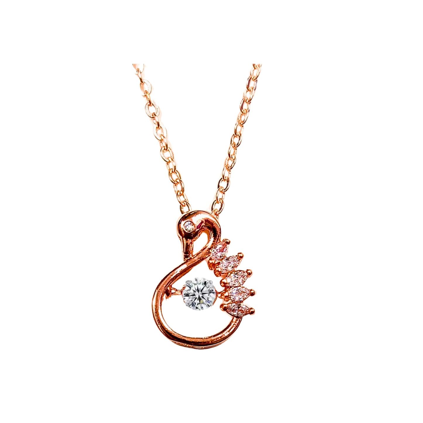 Dancing Diamond Swan Shape Pendant With Chain - Rose Gold