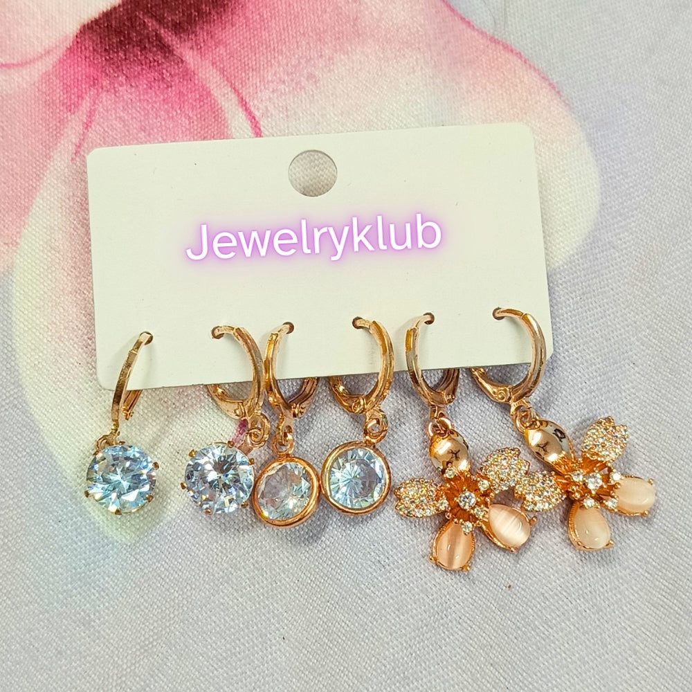 Combo Of 3 Pairs Rose Gold Plated Zircon Studded AD Earrings For Girls Women Design 4