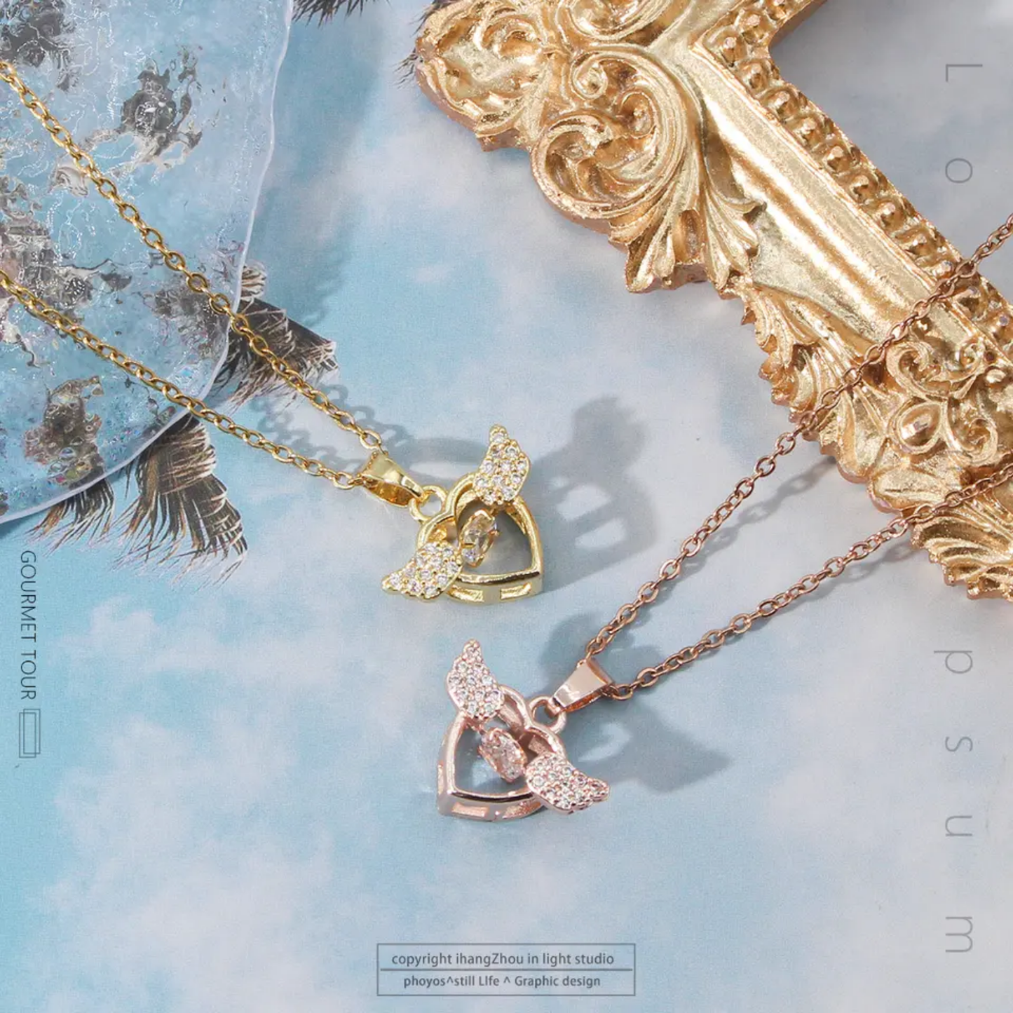 Dancing Diamond Angel Wings Shape Pendant With Chain - Rose Gold