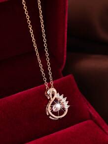 Dancing Diamond Swan Shape Pendant With Chain - Rose Gold