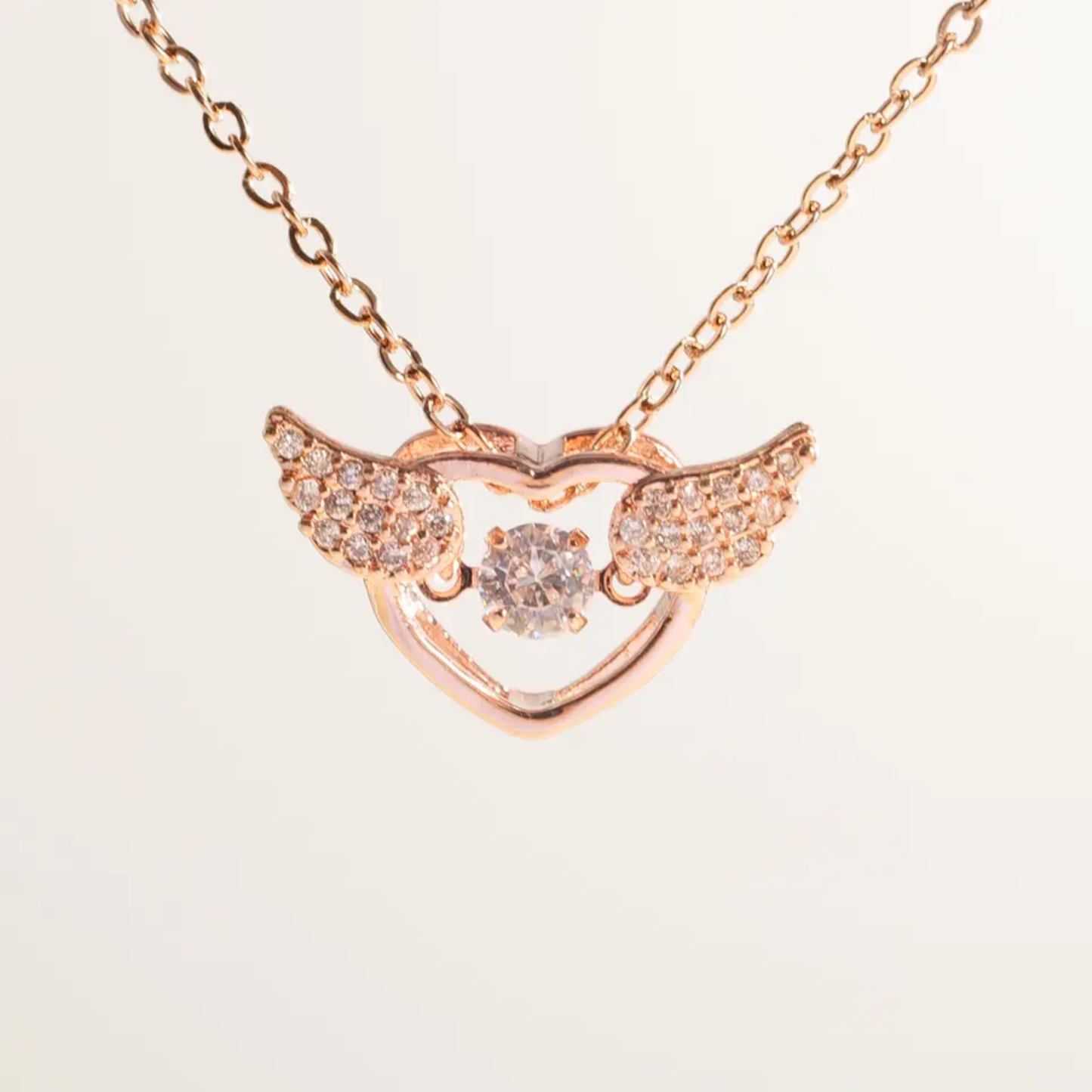 Dancing Diamond Angel Wings Shape Pendant With Chain - Rose Gold