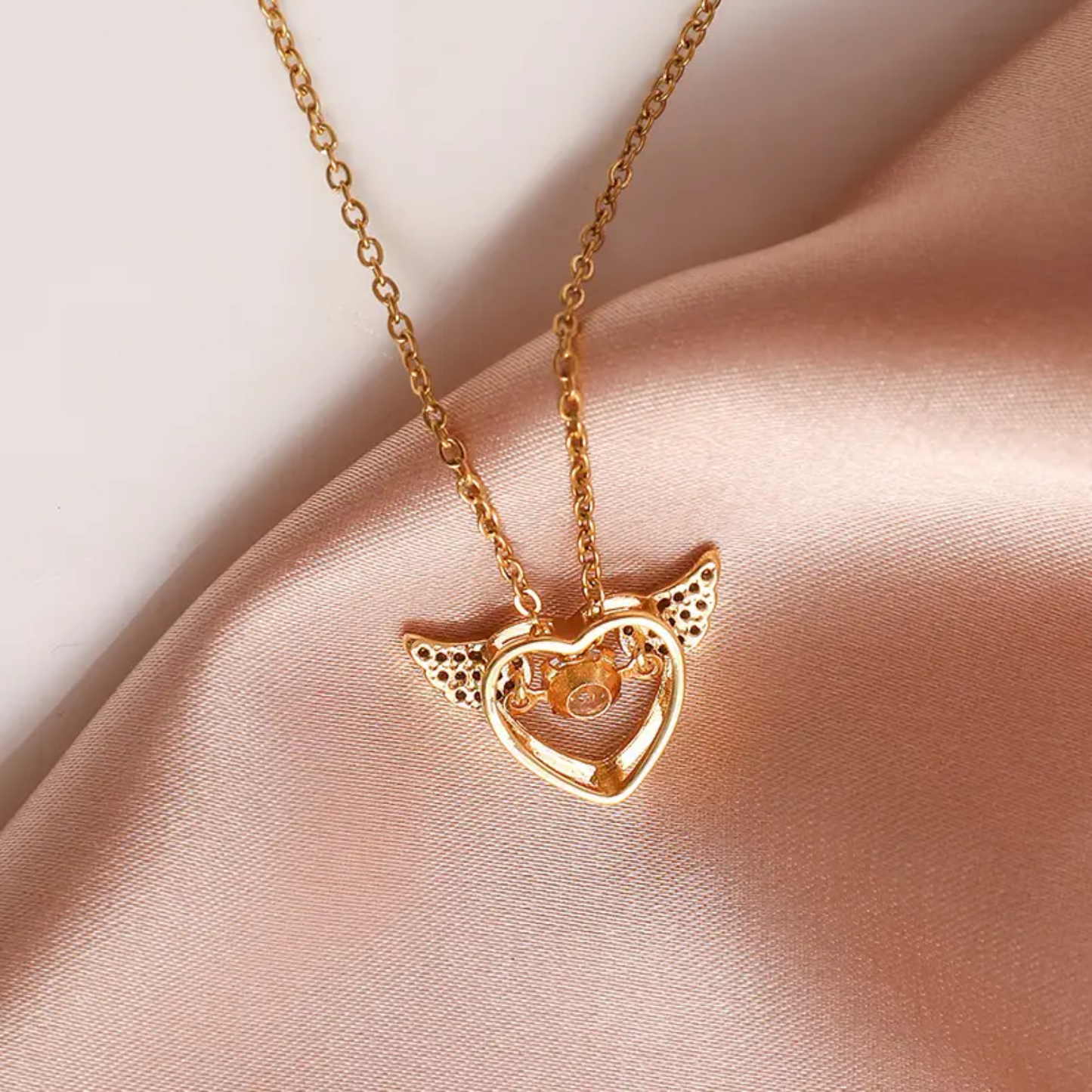 Dancing Diamond Angel Wings Shape Pendant With Chain - Rose Gold