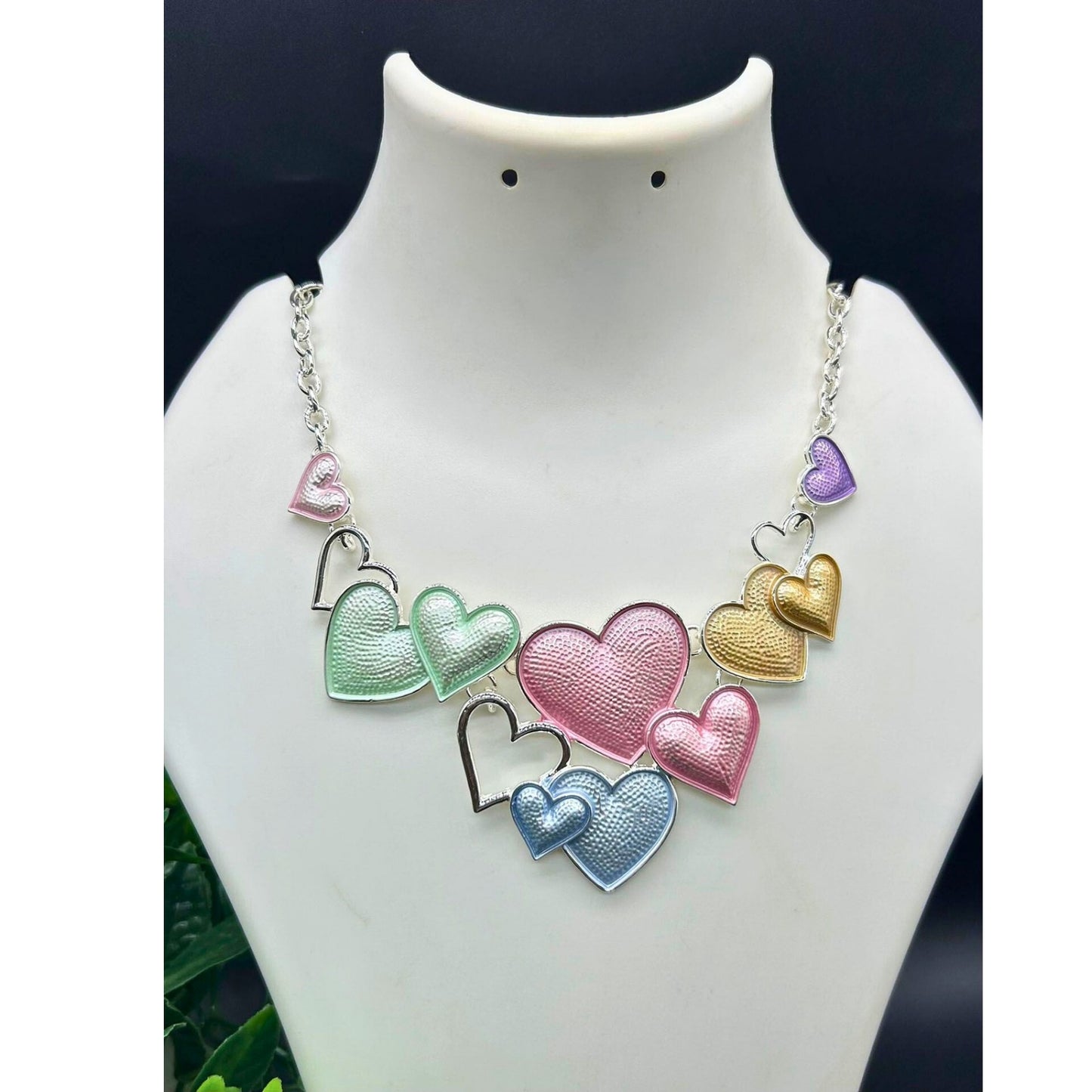 Statement Heart Necklace for Women Girls – Romantic Multicolor Multilayer Design