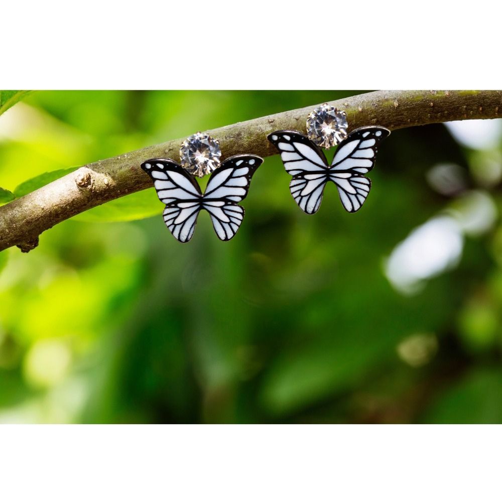 Zircon Studded Multicolored Butterfly Design Stud Earrings For Girls & Women Design 6