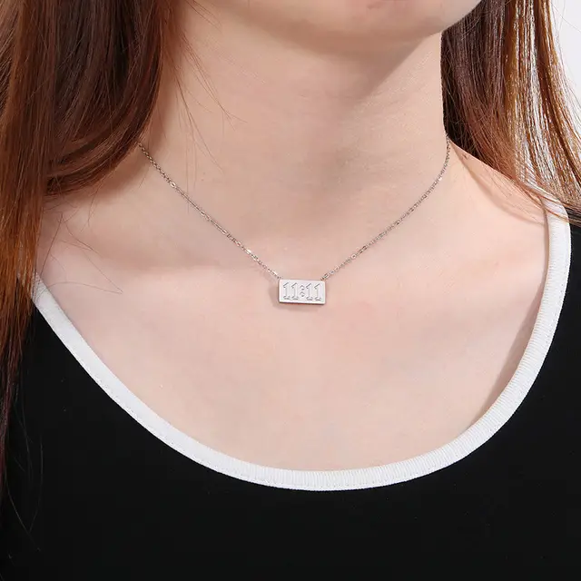 11:11 silver necklace with rectangular pendant and chain, ideal for manifestation and minimalist style.