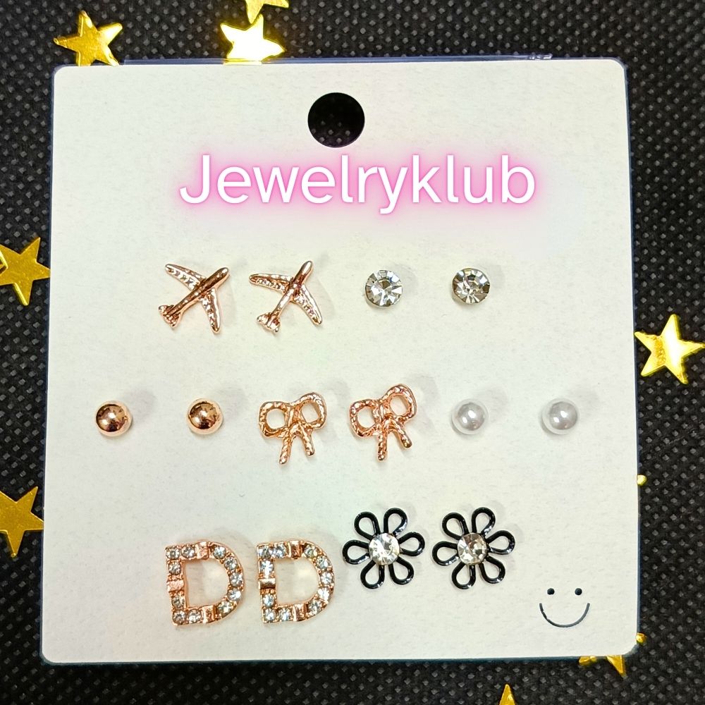 Combo Set Of 7 Pairs Rose Gold Plated Stud Earrings For Women and Girls (Design 3)