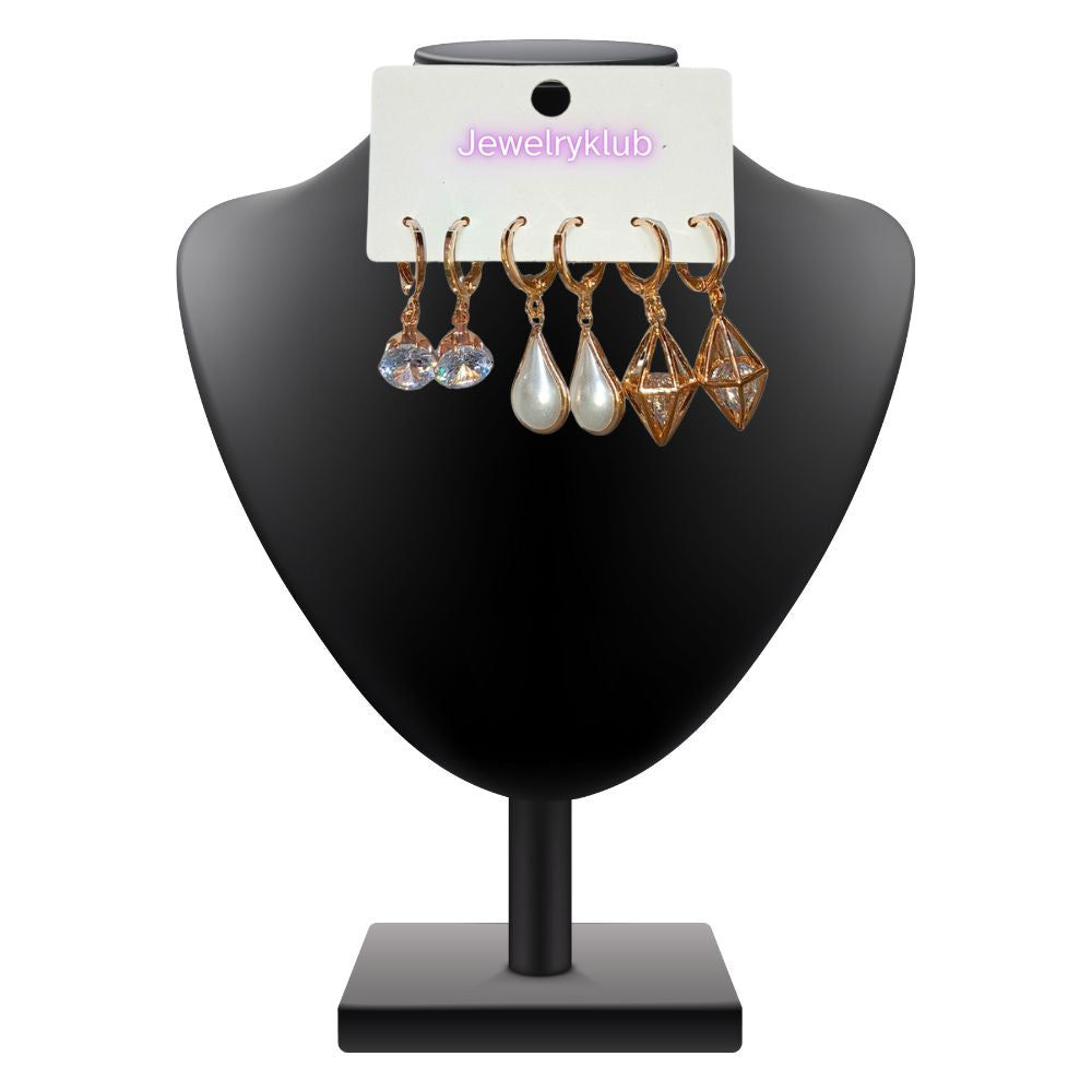 Combo Of 3 Pairs Rose Gold Plated Zircon Studded AD Earrings For Girls Women Design 5