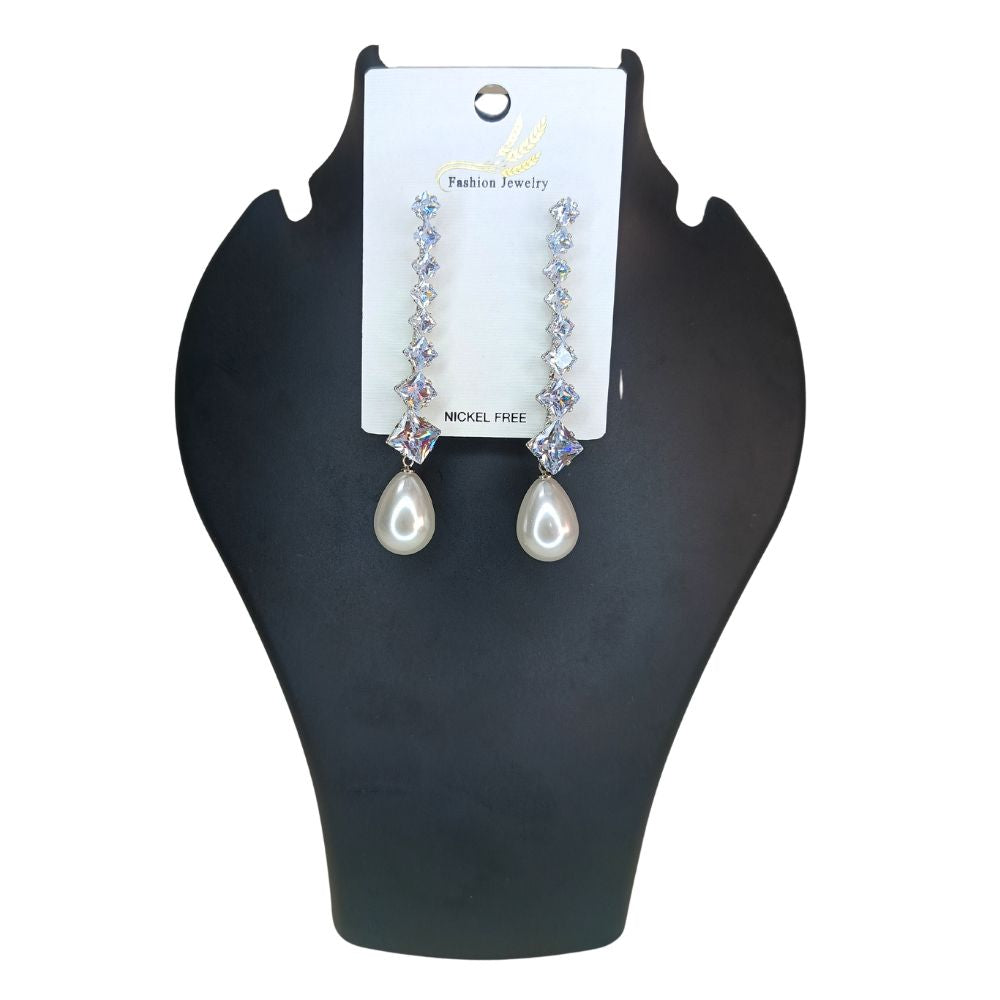 American Diamond Long Earrings With Pearl Stone For Girls Women