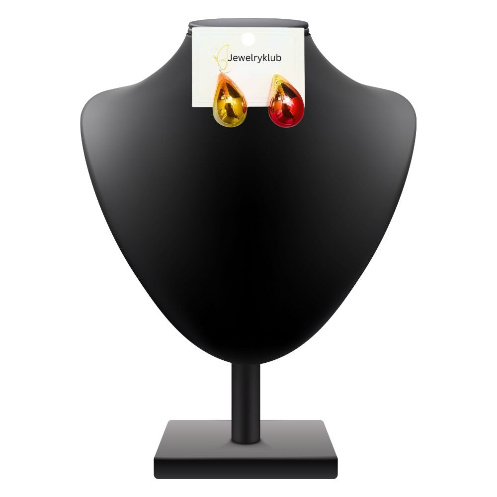 Dual Metallic Colored Chunky Tear Drop Fashion Jewelry Earrings For Women & Girls - Maroon Gold