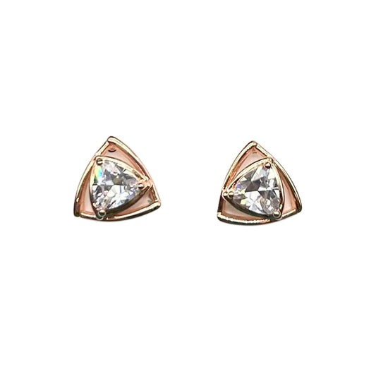 Elegant Triangle-Cut Crystal Stud Earrings – 925 Silver with Rose Gold Accents