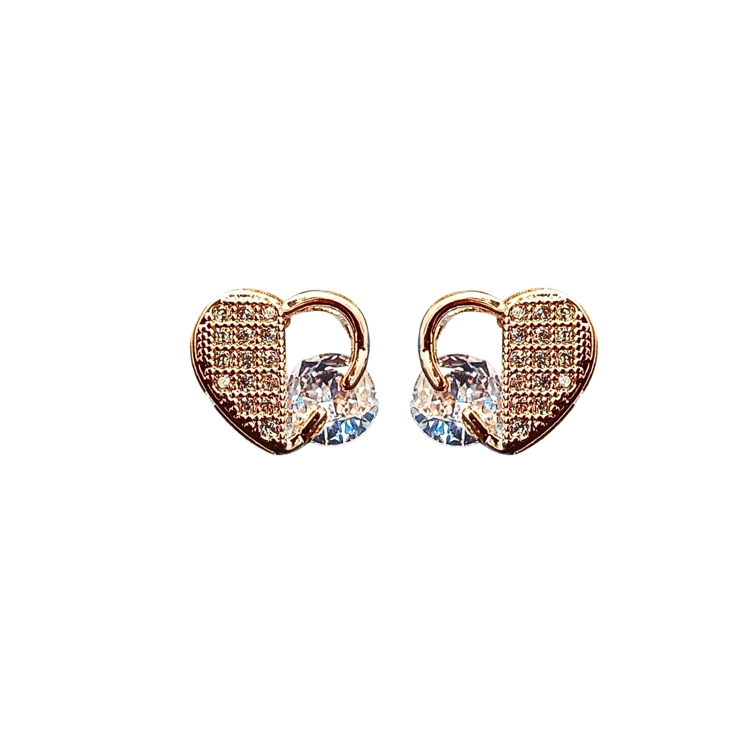 92.5 Sterling Silver Rose Gold Heart Lock Stud Earrings – Love with a Sparkle ✨🔒❤️