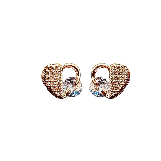 92.5 Sterling Silver Rose Gold Heart Lock Stud Earrings – Love with a Sparkle ✨🔒❤️