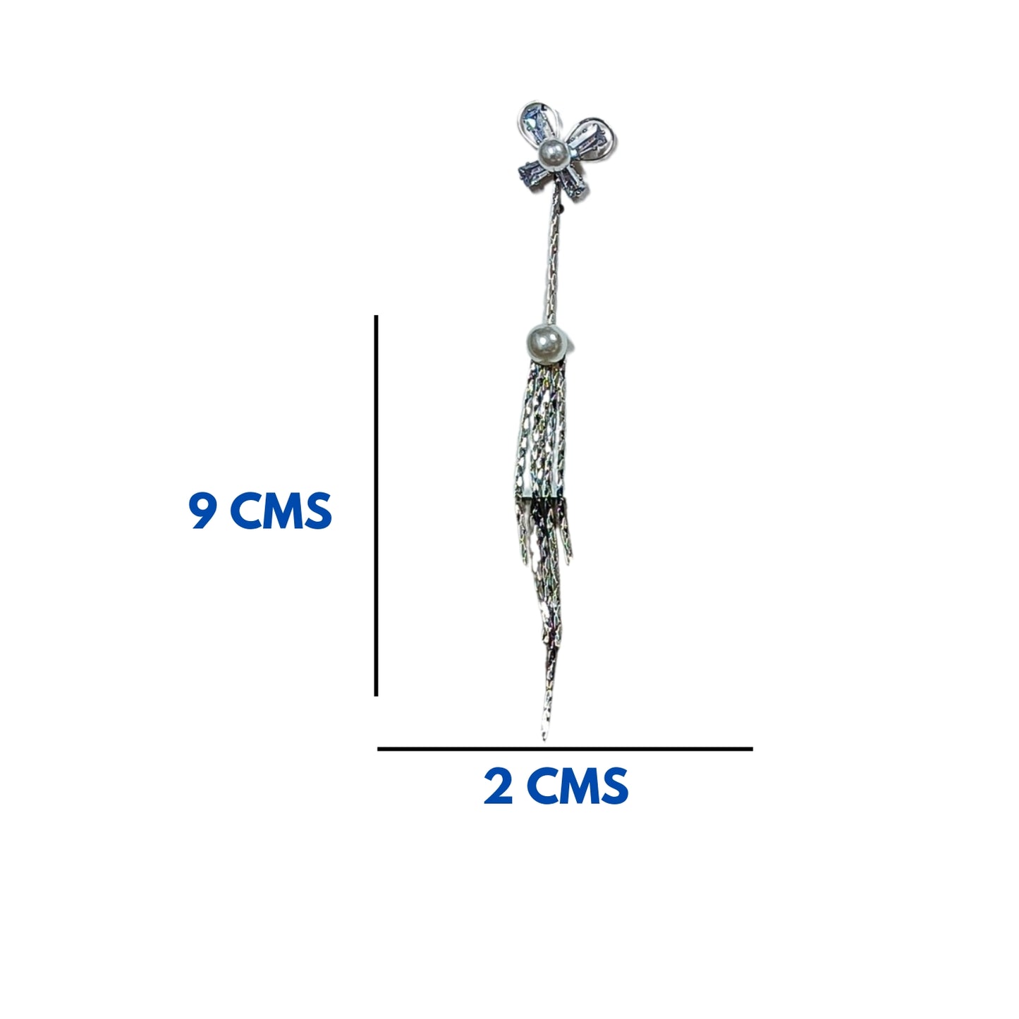 Silver-Plated Bow & Pearl Long Drop Earrings – Elegant Statement with Feminine Flair 92.5 Silver Plating