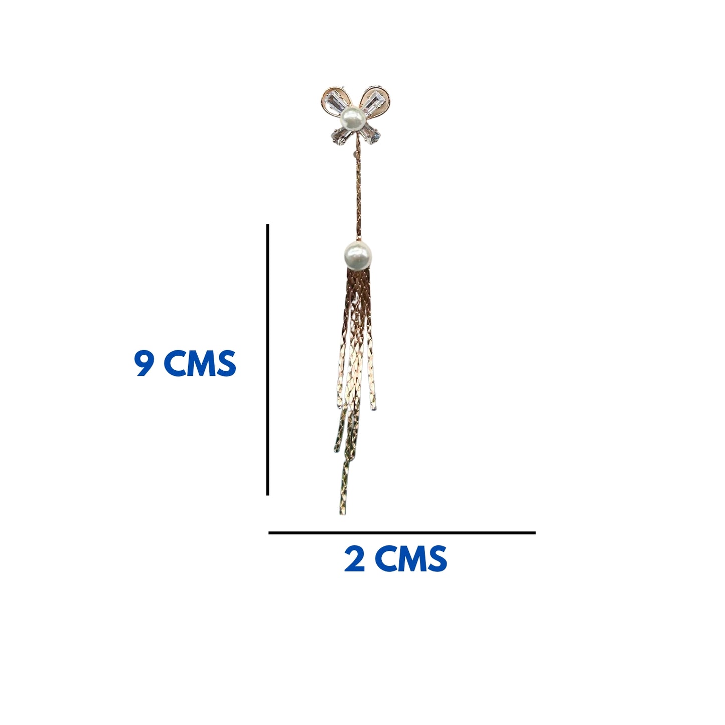 Rose gold-Plated Bow & Pearl Long Drop Earrings – Elegant Statement with Feminine Flair 92.5 Silver Plating