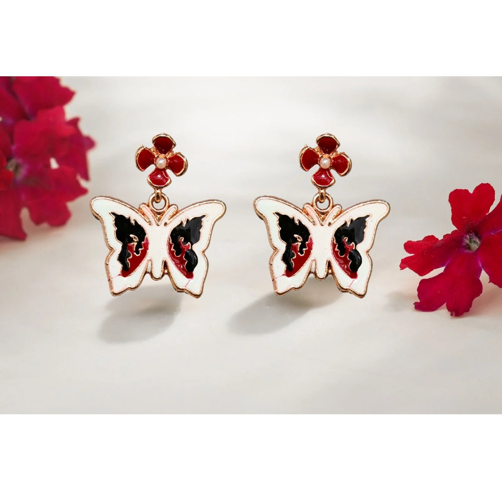 Jewelryklub Rose Gold Toned Multicolored Butterfly Charm Pearl Drop Stud Earrings For Women And Girls Design 5