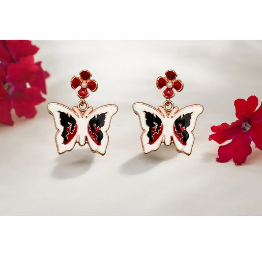 Jewelryklub Rose Gold Toned Multicolored Butterfly Charm Pearl Drop Stud Earrings For Women And Girls Design 5
