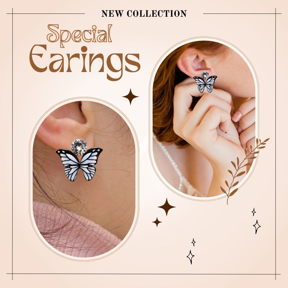 Zircon Studded Multicolored Butterfly Design Stud Earrings For Girls & Women Design 6