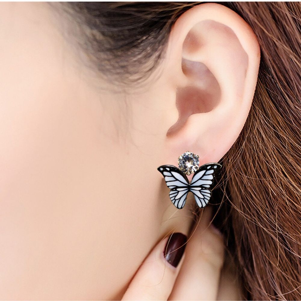Zircon Studded Multicolored Butterfly Design Stud Earrings For Girls & Women Design 6