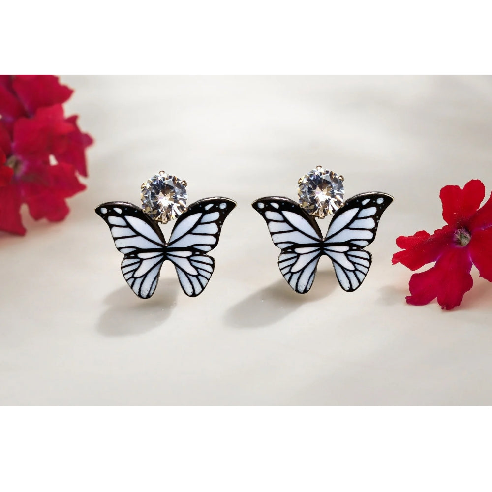 Zircon Studded Multicolored Butterfly Design Stud Earrings For Girls & Women Design 6