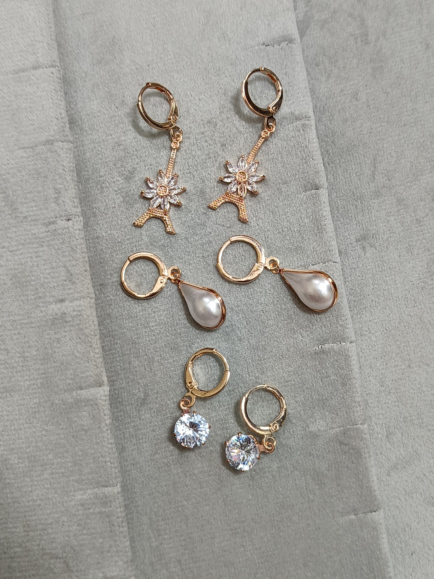 Combo Of 3 Pairs American Diamond Earrings With Stone & Pearls For Girls Women