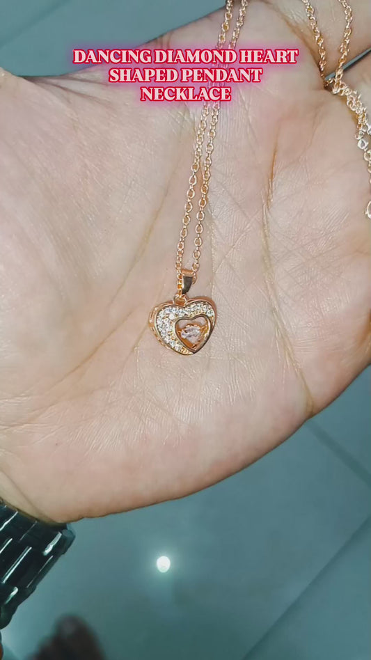 Dancing Diamond Heart Shape Pendant With Chain - Rose Gold