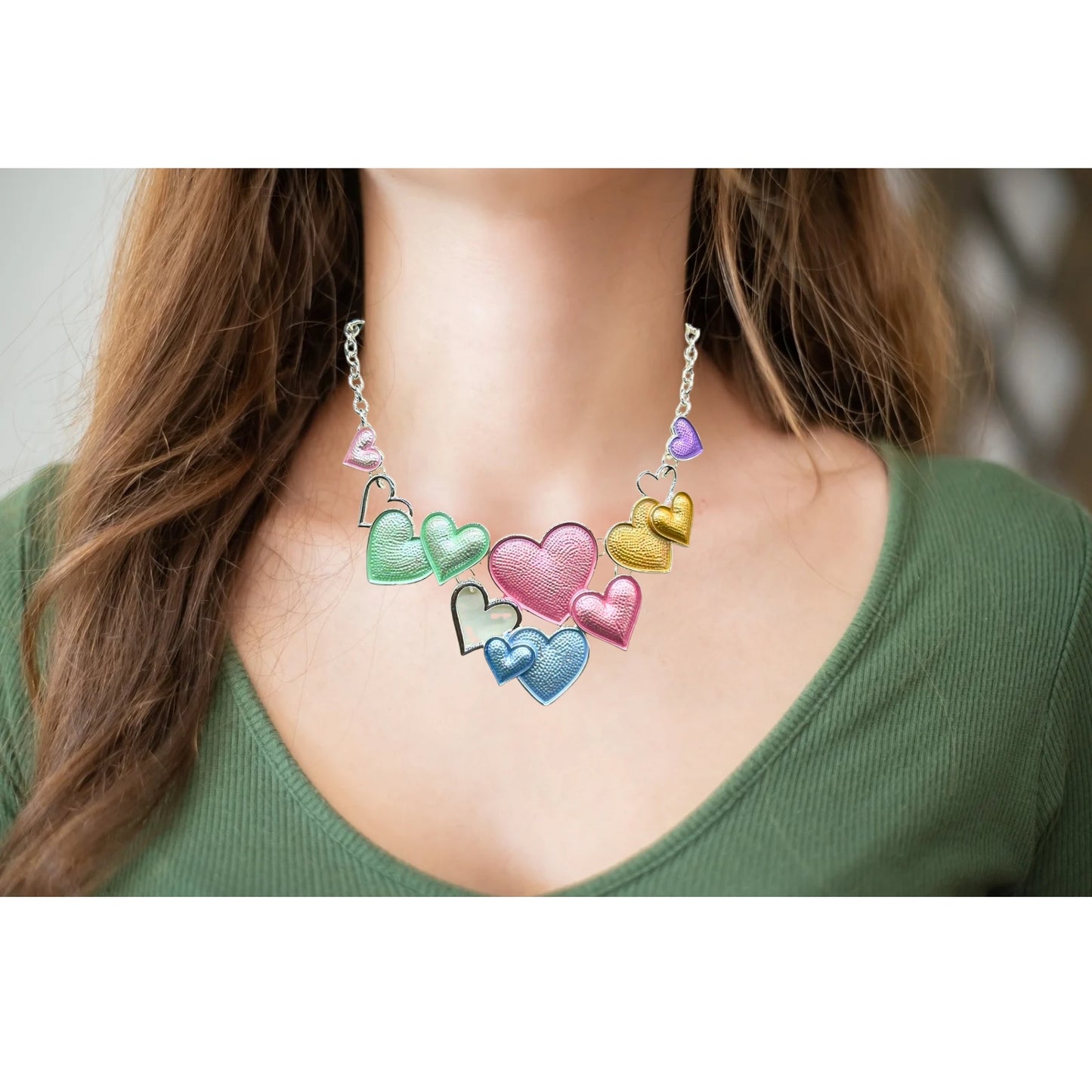 Statement Heart Necklace for Women Girls – Romantic Multicolor Multilayer Design