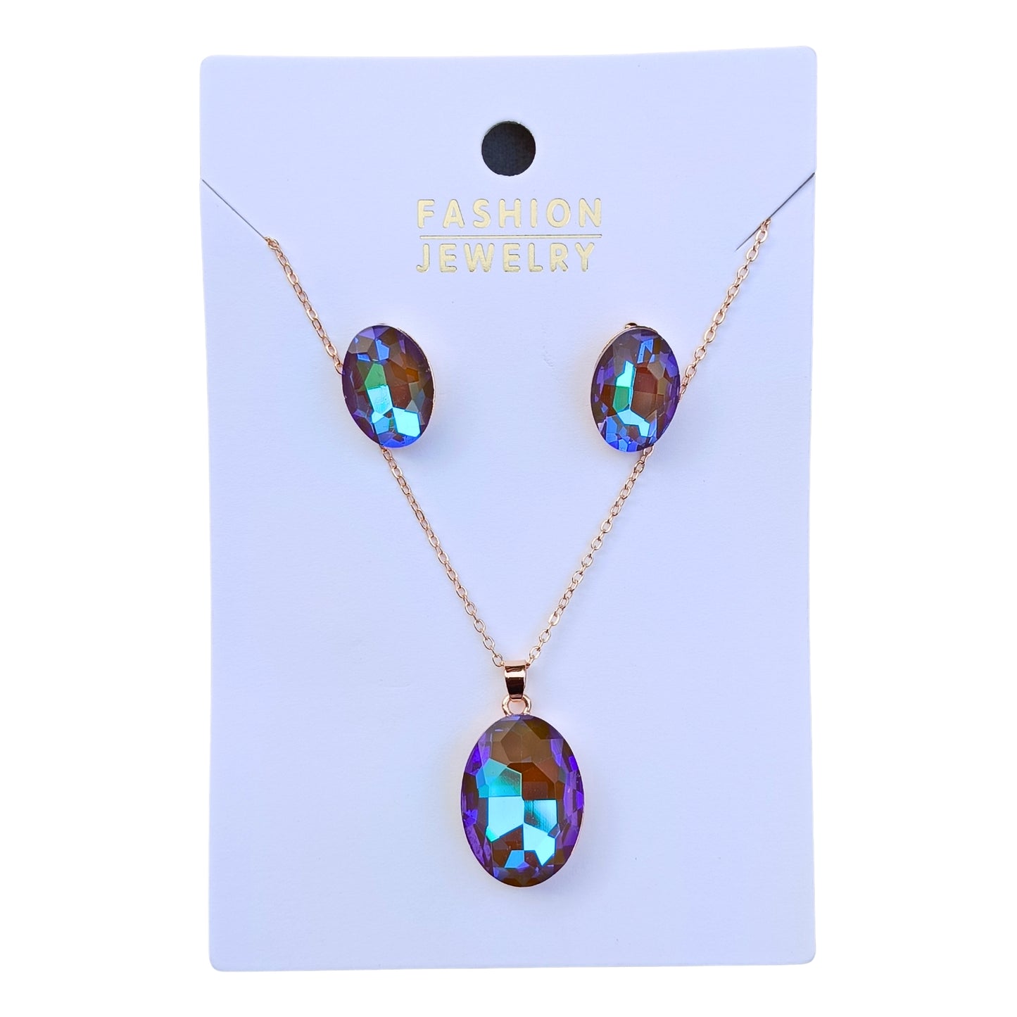 Jewelry Combo Set For Women and Girls Dark Blue Crystal Stone Pendant Chain with Matching Earrings