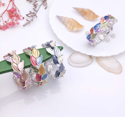 Fancy Leafy Stretchable Bracelet (Silver Plating) - Colors Available.